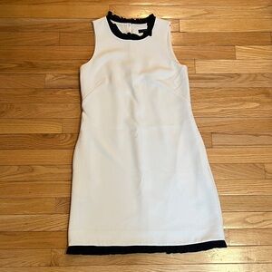 JCrew Elegant White Sleeveless Dress with Black Ruffle Trim